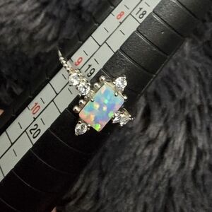Elegant Silver Fireburst Opal Ring with Australian Crystal Accents